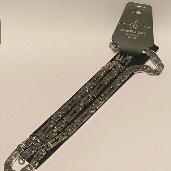 Men’s Stainless Steel Hollow Long Chunky Fashion Cross Necklace and Bracelet. - Picture 1 of 7